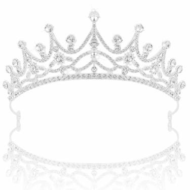 Imagem de AHONEY Tiaras e coroas de cristal de casamento prateadas para mulheres, tiara de noiva princesa para festa de formatura de aniversário