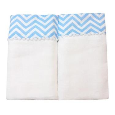 Imagem de Fralda De Pano Ombro 2 Pecas Com Bainha Em Tecido Azul Chevron Baby De