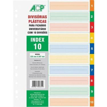Imagem de Divisória para Fichário Plástica com 10 projeções Coloridas 22,4 cm x 