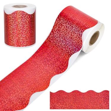 Imagem de FYSUIMU Quadro de avisos holográfico vermelho de 1,8 m, borda a laser, vermelho, recortado e recortado, rolo de adesivo para decoração de parede em casa, sala de aula, festa, decoração de parede