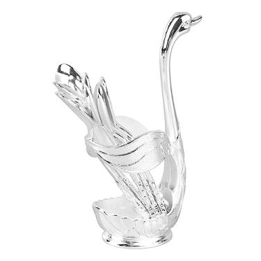 Imagem de Swan Coffee Spoter, Elegante e Elegante Swan Swan Swan Rich Detalhes para chá, café, Sobremesas, Presentes para Festa, café, Escritório (Suporte de prata com colher)