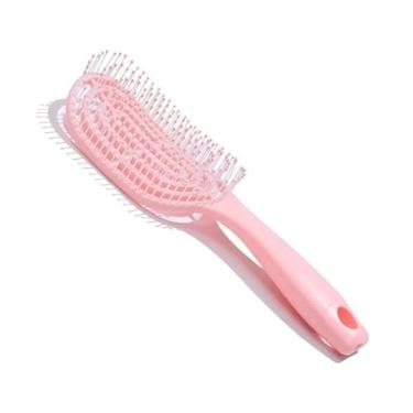 Imagem de Pente de cabelo grande curvado, pente de cabelo cacheado, pente de cabelo oco, ferramentas de massagem para mulheres em casa, fofo (rosa)