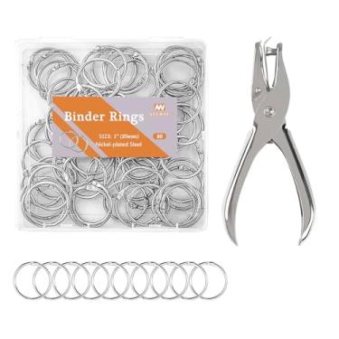 Imagem de NEEWAY 80 anéis de fichário de folhas soltas 2,5 cm, anéis de papel com furador único de 1/4, anéis de metal para fichas, anéis de livro de metal, chaveiros, prata