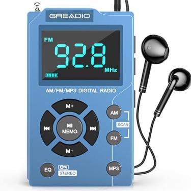 Imagem de Greadio Rádio AM FM portátil com leitor de MP3, melhor rádio de bolso para recepção, tela LCD grande e fácil de usar, 6 EQ estéreo, conector de fone de ouvido para corrida, caminhada, acampamento