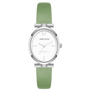 Imagem de Anne Klein Relógio feminino de couro sustentável com detalhes de cristal premium, Verde