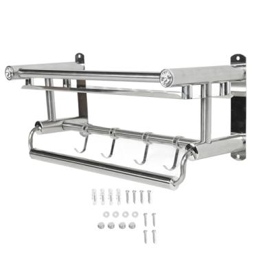 Imagem de Prateleira de banheiro GRCFUMO montada na parede, toalheiros multifuncionais de aço inoxidável com ganchos, suporte duplo para toalha para cozinha, banheiro, sala de estar