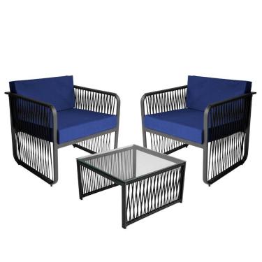 Imagem de Conjunto 2 Poltronas e 1 Mesa de Centro Santiago em Alumínio e Corda Náutica Acesse Móveis