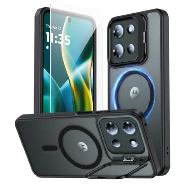 Imagem de TOBOVON Capa para Motorola Moto G 2025, compatível com MagSafe, com suporte de anel de câmera integrado e protetor Sceen, capa magnética fina translúcida fosca de grau militar com proteção contra