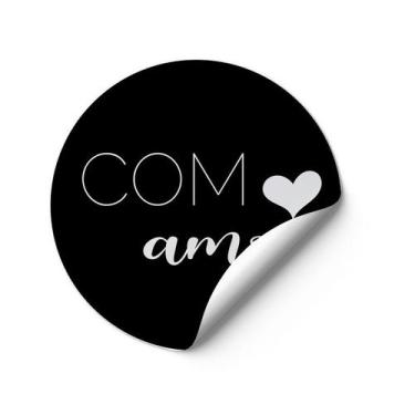 Imagem de 120 Adesivos Com Amor Preto Vinil etiqueta redondos mimo Gratidão - De
