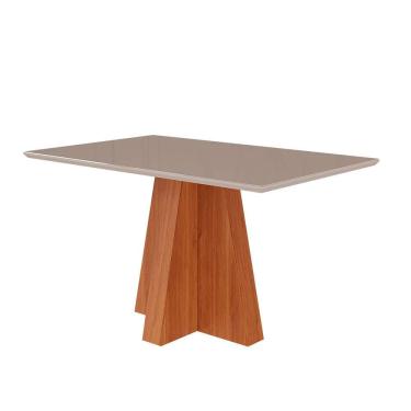 Imagem de Mesa de Jantar Retangular com Tampo de Vidro Patricia Cinamomo e Off White 130 cm