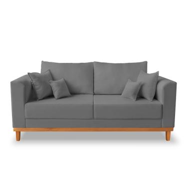 Imagem de Sofá Rustico Viena 3 Lugares Com Almofadas Decorativa Suede Grafite - Madeira Prima Deccor
