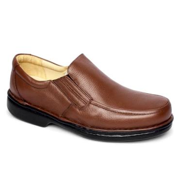 Imagem de Sapato Masculino em Couro Natural Legítimo - Clássico, Macio e Confortável | Palmilha de Gel 10mm com Amortecedor, Solado Antiderrapante de Poliuretano | Protege Coluna, Pés e Pernas | Tamanhos Especiais (CHOCOLATE, BR, Adulto, Numérico, 47)