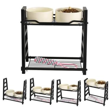 Imagem de Conjunto de 2 tigelas grandes de cerâmica para cães de 1,190 g com suporte de metal elevado ajustável, prato elevado para ração e água de 17 cm, ajustável a 4 alturas para cães médios e grandes, bege