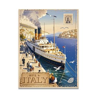 Imagem de Impressão em tela vintage italiano costeiro italiano dos anos 1900 - Carimbo de papel envelhecido 20 x 26 cm