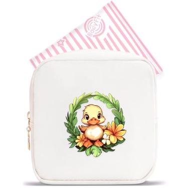 Imagem de BJDAMAI Mini bolsa de maquiagem, linda bolsa de cosméticos portátil com zíper para meninas adolescentes e crianças, pequena bolsa de armazenamento para almofada higiênica, moeda, batom, joias!, Pato