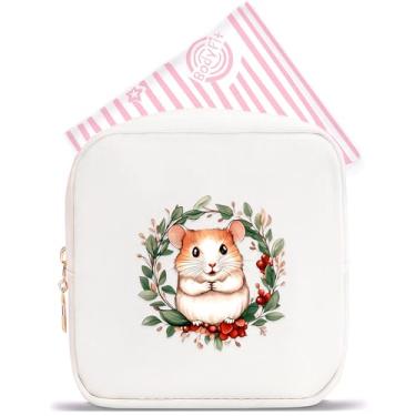 Imagem de BJDAMAI Mini bolsa de maquiagem, linda bolsa de cosméticos portátil com zíper para meninas adolescentes e crianças, pequena bolsa de armazenamento para almofada higiênica, moeda, batom, joias