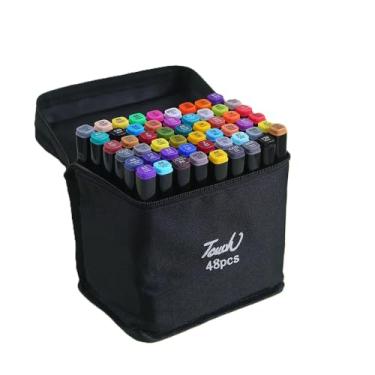Imagem de Kit 48 Canetas Marcadoras Dupla Ponta – À Base de Álcool, Cores Vibrantes – Ideal para Desenho, Pintura, Lettering e Material Escolar