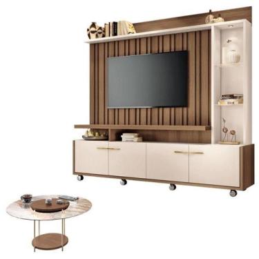 Imagem de Estante Home Theater Titan Off White Castanho E Mesa De Centro Sky Com