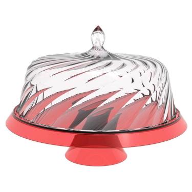 Imagem de Boleira Porta Bolo com Cúpula e Pé 30cm Vermelho Transparent