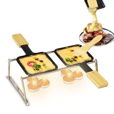 Imagem de Mini conjunto de raclette de queijo, frigideira antiaderente dobrável portátil para derretimento de queijo, acessórios de placa de grelha de metal de ferro para derreter queijo, bandeja de cozimento