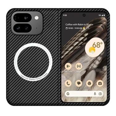 Imagem de FLURIKA Capa magnética para Google 9 Pro Pixel Fold compatível com carregador MagSafe de fibra de carbono fina, ultrafina, fibra de aramida, antiarranhões, à prova de choque, capa de telefone