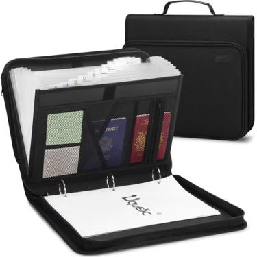 Imagem de Uquelic Pasta organizadora de arquivos sanfonada com vários bolsos, pastas de arquivo expansíveis com 13 bolsos, alça e etiquetas, armazenamento seguro portátil para viagem doméstica para arquivos de