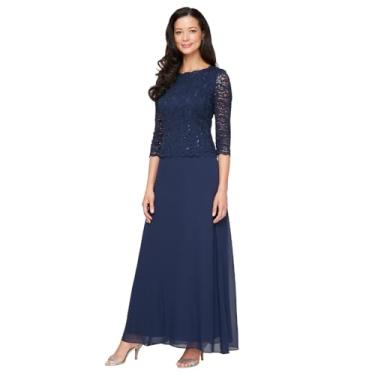 Imagem de Alex Evenings Vestido feminino com corpete de renda elástica manga 3/4 (tamanhos pequenos e regulares), azul-marinho, 6