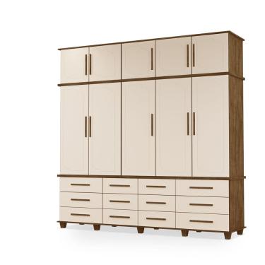 Imagem de Guarda Roupas Berlim 100% Mdf c/ 10 Portas 12 Gavetas Pés Madeira - Luapa - Malbec/Off