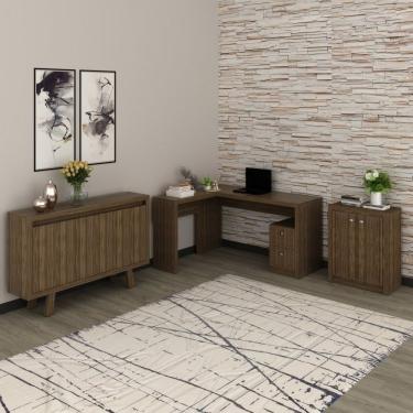 Imagem de Conjunto Home Office 3 Peças 1 Escrivaninha Em L 1 Balcão 2 Portas 1 Balcão 3 Portas Espresso Móveis Nogal