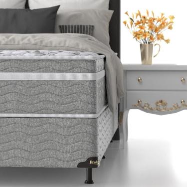 Imagem de Cama Box King Size Probel Century D28 Com Molas Pocket E Pillow Euro 70x193x203cm Branco Com Cinza