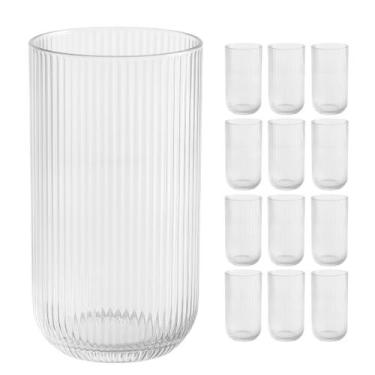 Imagem de Kit 12 Copos De Vidro Transparente 450Ml Canelado Sucos Bebida - Dona 