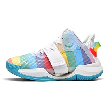 Imagem de Bolognifi Tênis de basquete masculino colorido e respirável Calçados esportivos de alto desempenho Equipamento de basquetebol(Cyan,34 BR)