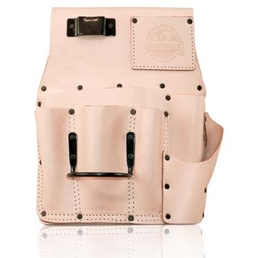 Imagem de Graintex Bolsa de drywall de couro de grão superior, suporte de martelo de aço, cinto de ferramentas para drywall, bolsa de ferramentas de moldagem, construção, carpinteiro, eletricistas (natural