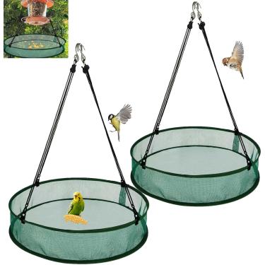 Imagem de Hkvoxim Pacote com 2 coletores de sementes de pássaros para comedouros ao ar livre, alimentador de pássaros suspenso de 50 cm, plataforma coletora de sementes com aro ajustável para beija-flor