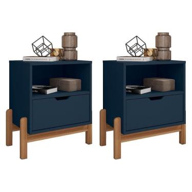Imagem de Kit 2 Mesas De Cabeceira Antares 1 Gaveta Azul Cobalto - Casa D Azul Cobalto