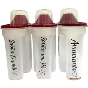 Imagem de Kit 3 Porta Sabão Líquido 1700ml Com Tampa Medidora + Adesivo(Verm 3pç- Sabão Pó+Liquid+Ama)