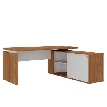 Imagem de Mesa Para Escritório Diretor Com Porta De Correr E Nichos Freijó/branco