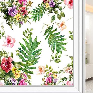 Imagem de Película de janela de privacidade de flores, textura de estilo floral, filme de vidro para sala de estar e escritório em casa, L90 x C 190 cm