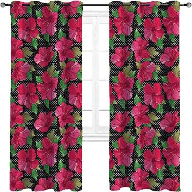 Imagem de Cortinas blackout Havaí – Cortinas de quarto e sala de estar com isolamento térmico, economia de energia e redução de ruído, trançado de três camadas, L 250 x C 213 cm magenta samambaia verde preto