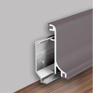 Imagem de Pacote com 22 acabamentos de rodapé de metal de alumínio, marrom cacau 80 mm x 2500 mm / 3,15 pol. x 8,2 pés total 55 m parede base cobertura molde rodapé, instalação de encaixe em forma de arco sem