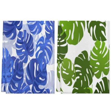 Imagem de Toalhas de cozinha Monstera Leaves pano de prato 45 x 71 cm toalhas de mão de cozinha absorventes macias 2 pacotes para casa de banho de fazenda decoração de hotel