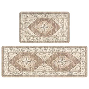 Imagem de Pauwer Tapete de cozinha antifadiga, conjunto de 2 tapetes de cozinha antiderrapantes para o chão, acolchoados, tapetes confortáveis, para casa de fazenda, impermeável, espuma de PVC, tapete de