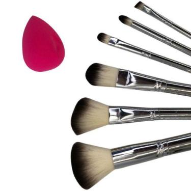 Imagem de Kit 06 Pincéis Para Maquiagem + 01 Esponja Gota Profissional - My Girl