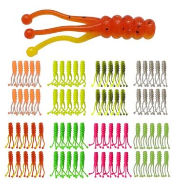 Imagem de Eupheng Kit de 80 peças de iscas de tipo de peixe, iscas de peixe estilo Coringa, bicaudas, peixinhos gordos, pescarias de plástico macio para Bluegill, Panfish, truta, robalo