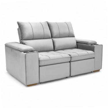 Imagem de Sofá Retrátil Reclinável 2 Lugares 1,90m Boni Veludo Cinza/Prata - Loj