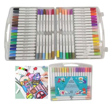 Imagem de Canetinha Caneta 60 Cores Marcador Tinta Acrilica A Prova de Agua Permanente Estojo Maleta Desenho Pintura Escultura Arte