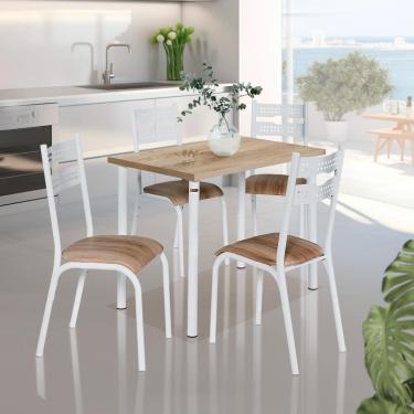 Imagem de Mesa De Cozinha Retangular Com 4 Cadeiras Aço 110cm Branco Carvalho Mordred