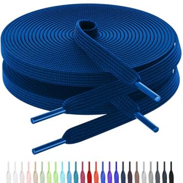 Imagem de AWANGLOU Cadarços planos para tênis, cadarços para tênis em 27 cores, vários comprimentos para pessoas sapatos de corrida ao ar livre escalada esportes, 21 Azul royal, 32" Inch(80cm)