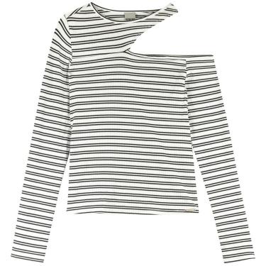 Imagem de Blusa Feminina Enfim Abertura Ombro Listrada   Branco GG-Feminino