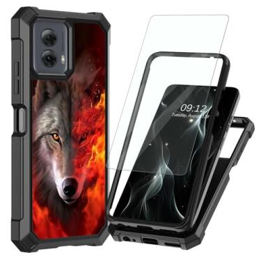 Imagem de BREIDMKFM Capa para Motorola Moto G Stylus 5G 2024 com protetor de tela, proteção de camada dupla rígida de policarbonato TPU macio à prova de choque para Moto G Stylus 5G 2024, Fire Wolf